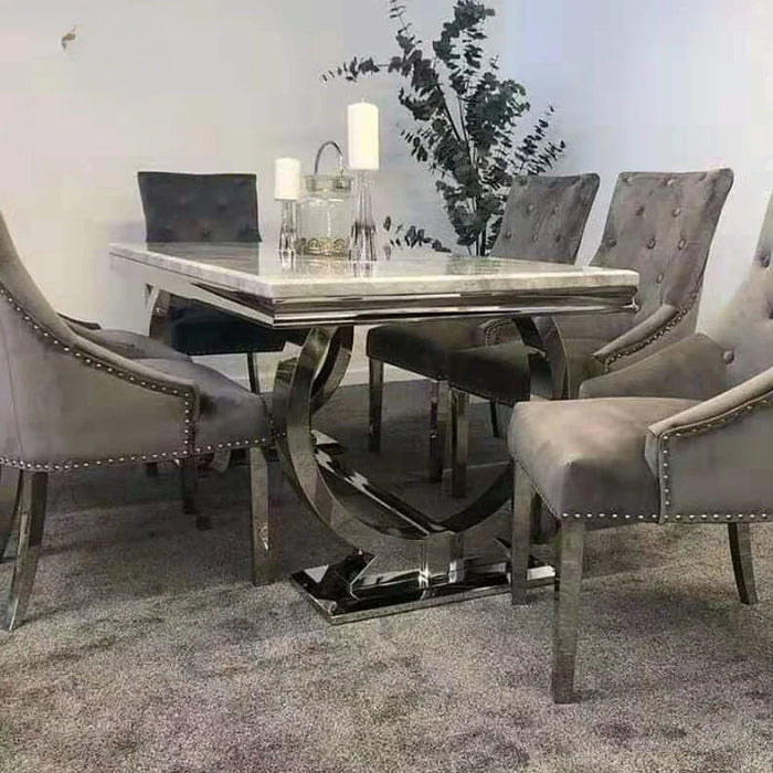 New Hot Sale Restaurant Furniture Metal Dining Room Set Dining Table Set Marble Dining Table With 6 Chairs Set