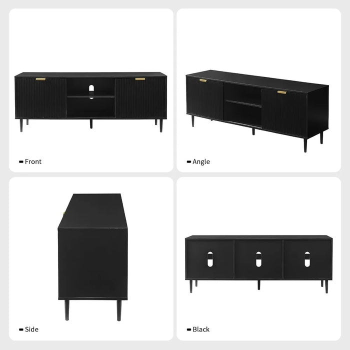 TV Stand Modern Living Room with Storage Cabinets, Wood TV Cabinets with Sliding Doors &Ajustable Shelves, TV Console
