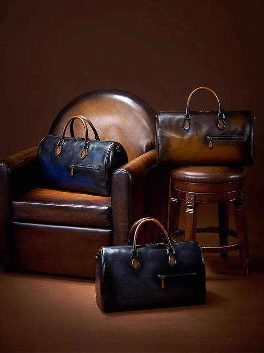 Men's High-End Travel Bag Genuine Leather Large-Capacity Portable Boston Bag Retro Short-Distance Business Trip Luggage Bag