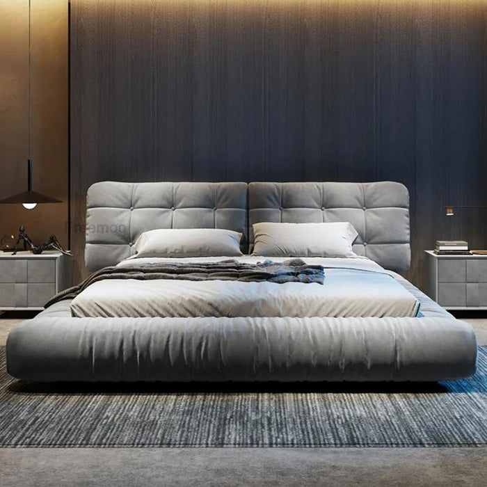 Modern Minimalist Double Bed Bedroom Furniture King Size Bed Technology Frosted Cloth Queen Size Frame Home Furniture