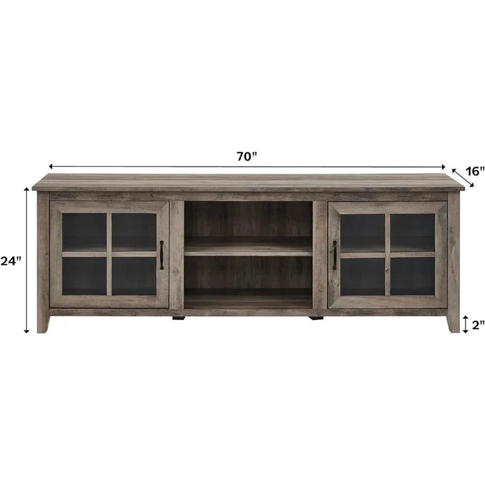 70 Inch Living Room Furniture for Tv Furniture Portsmouth Classic 2 Glass Door TV Stand for TVs Up to 80 Inches Grey Wash Table