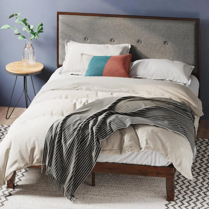 Moiz Wood Platform Bed Frame with Adjustable Upholstered Headboard / Solid Wood Bed / Wood Slat Support / No Box Spring Needed