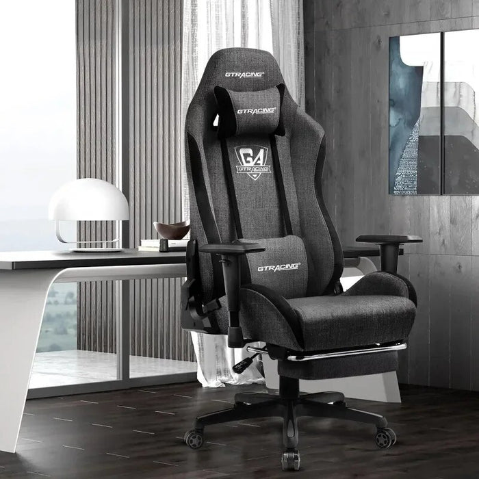 Fabric Height Adjustable Footrest Reclining Office Chair, Darkgray