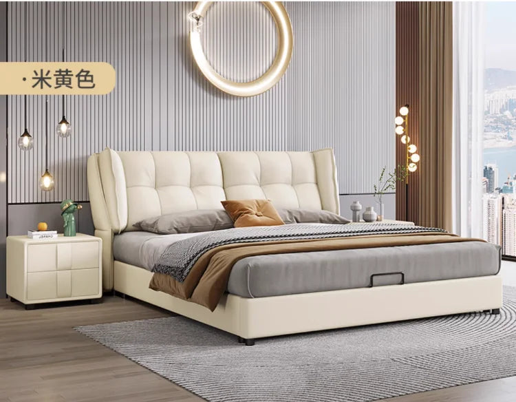Leather bed Modern simple double bed Master Bedroom 1.8m Nordic storage bed Soft bag bed light luxury bed