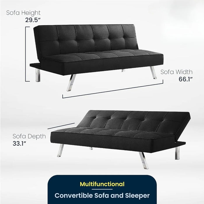 Convertible Sofa Bed Sofas for Living Room 66.1" W X 33.1" D X 29.5" H Black Home Furniture Folding