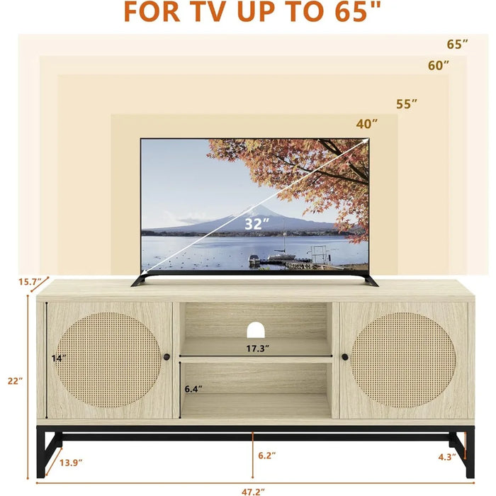47.2'' L X 15.75'' W X 22'' H Home Furniture for Tv Rattan TV Stand Easy Assembly Rustic Oak Beige Cabinet Living Room Table