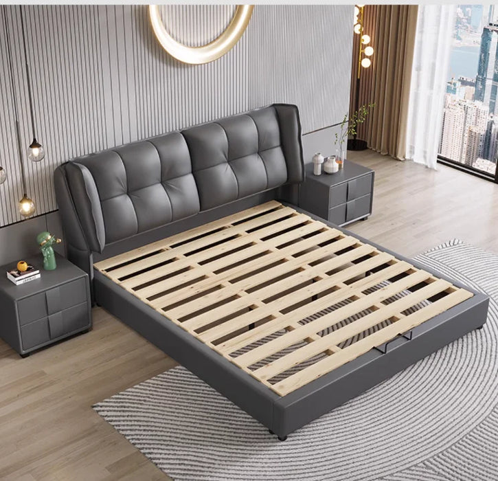 Leather bed Modern simple double bed Master Bedroom 1.8m Nordic storage bed Soft bag bed light luxury bed