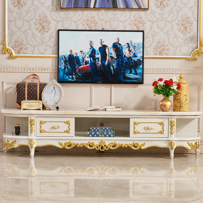 Solid Wood TV Cabinet  European Style Oval Marble Coffee Table  Floor Storage Locker Living Room Furniture