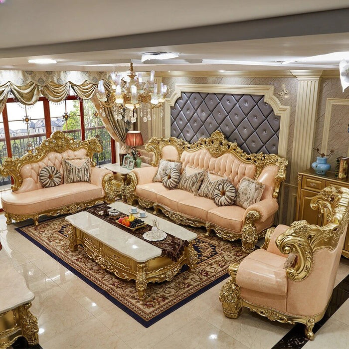 Italian sofa set design 1+2+3 seat living room furniture Gold luxury genuine leather living room sofas