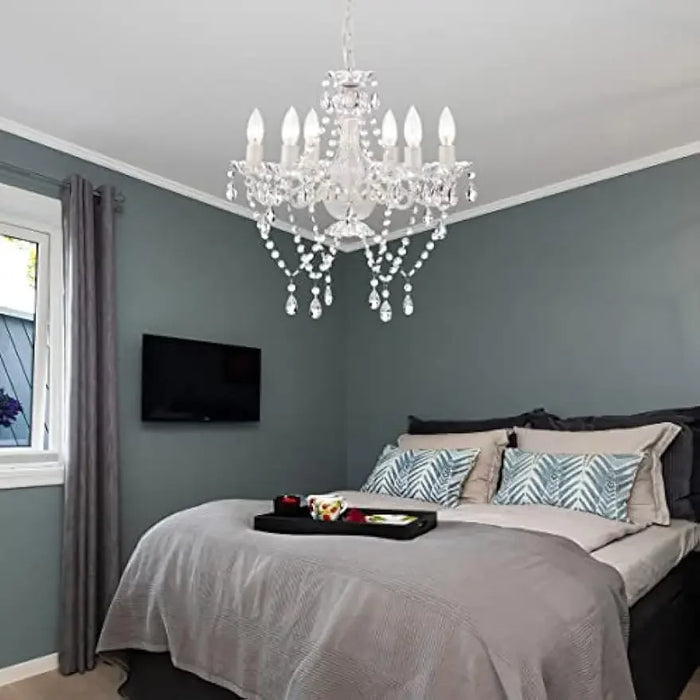 Mr.Color White Chandeliers Crystal Chandelier Lighting Fixture 6-Light Candle Chandelier for Girls Bedroom