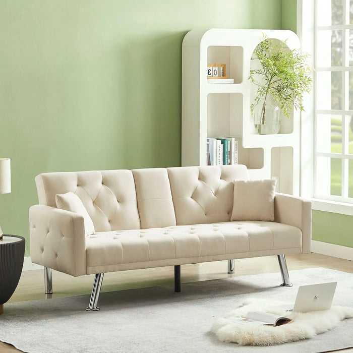 Faux Leather Couch Futon Sofa Bed, Memory Foam Sleeper Daybed with Adjustable Backrest and Armrest, loveseat, Multiple Color