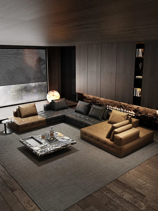 Leather Sofa Living Room Light Luxury Modern Simple Large Flat Villa