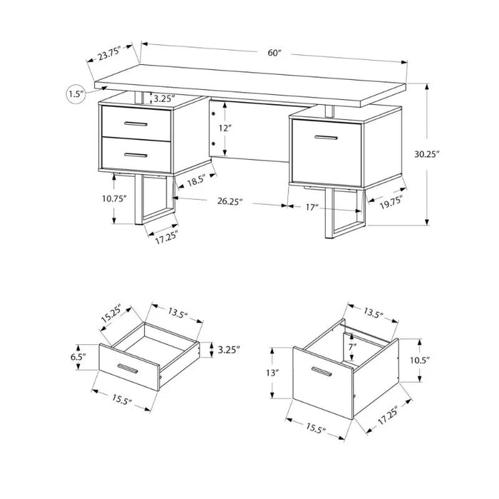 Computer Desk, Home Office, Laptop, Left, Right Set-up, Storage Drawers, 60"L, Work, Metal, Laminate, White, Grey, Contemporary,