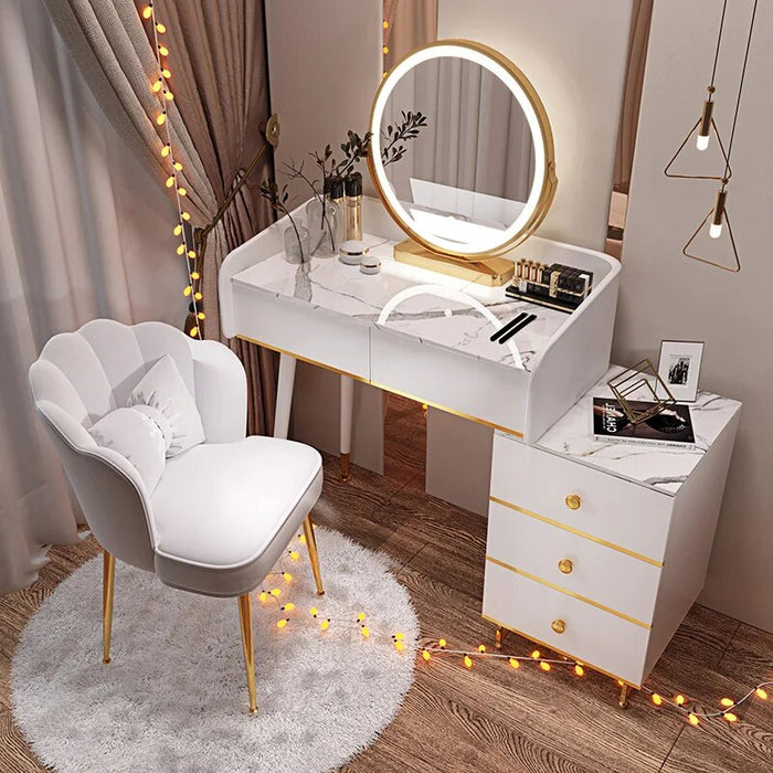 Dressing Table Bedroom Vanity Makeup Table Mirror Minimalist Luxury Toiletry Stool Multi Function Light Dresser Lamp Furniture