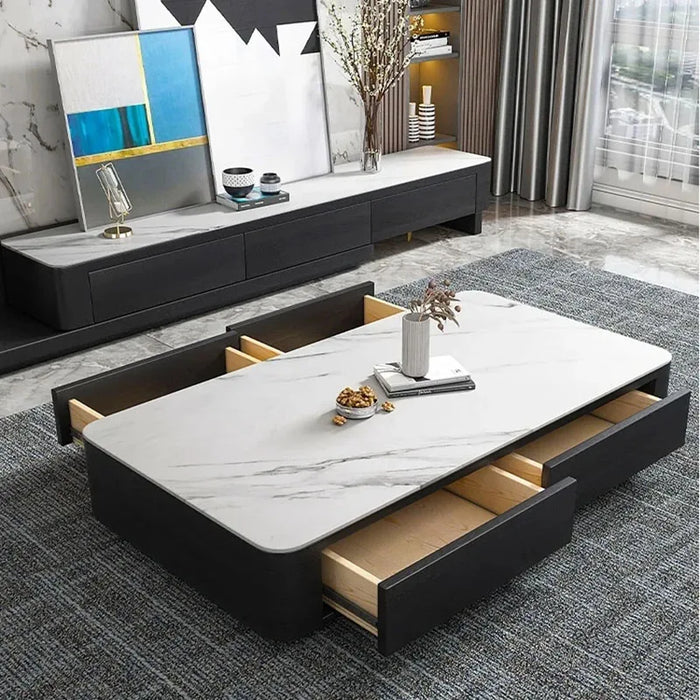 New Italian Slate Coffee Table TV Cabinet Simple Modern Small Family Light Luxury Retractable Table Living Room Furniture