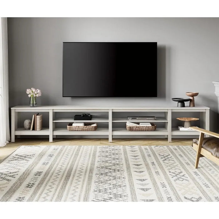 WAMPAT TV Stand for 100 Inch TV, Wood Entertainment Center for 95 90 85 inch TV Console Table with 6 Cubby Storage