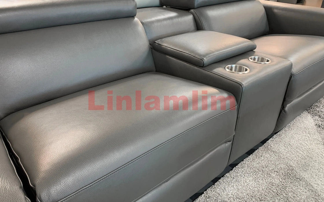 MANBAS Electric Dual Motor Recliners with Headrest Feature Power Reclining Sofa Genuine Leather Sectional Couch Theater Seats
