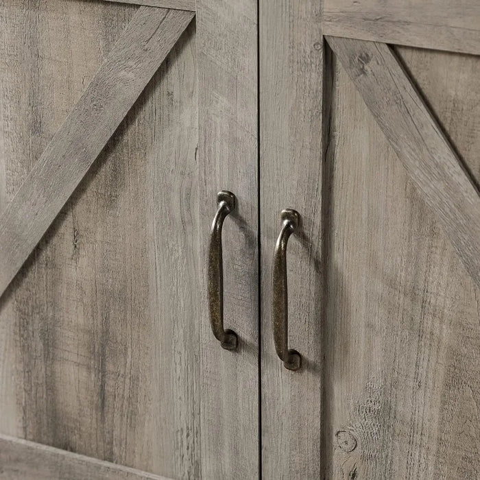 TV cabinet, modern farmhouse double barn door Highboy storage TV stand, suitable for TVs 65 inches, 58 inches and below, gray