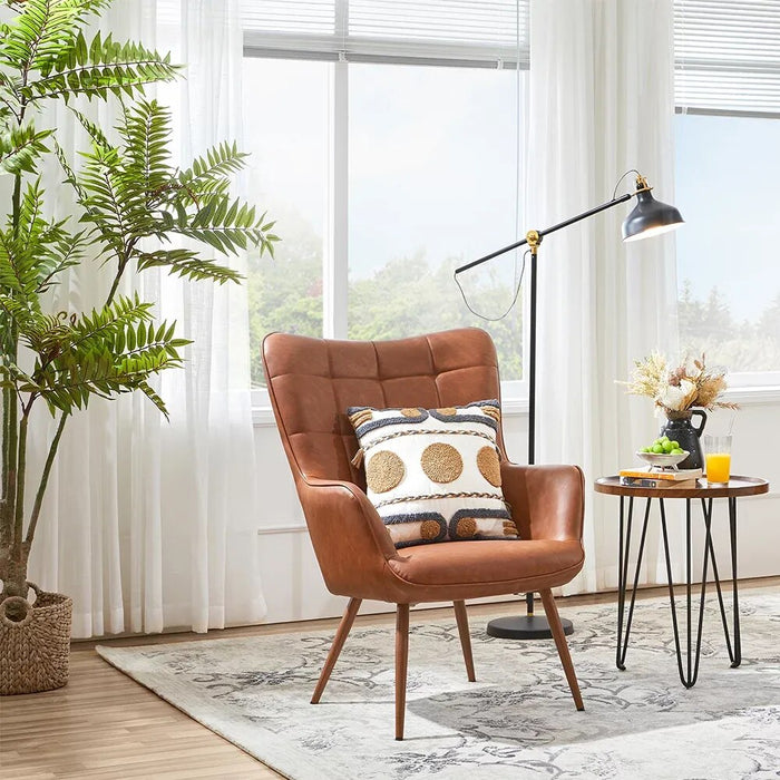 Faux Leather Wingback Accent Chair, Tan Living Room Furniture, Chair Living Room, Comfortable, Simple Aesthetic, Bedroom