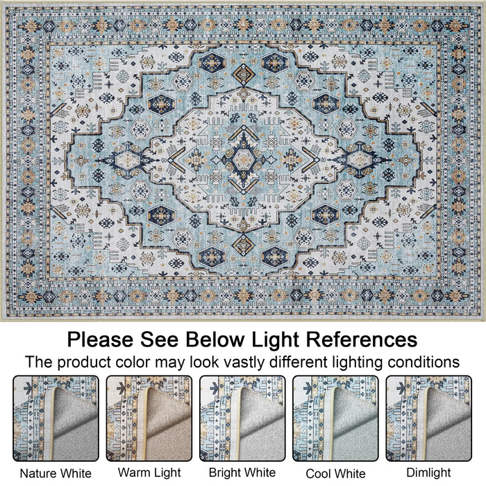 Washable Rug Living Room Rugs: 9x12 Area Rug Large Boho Medallion Distressed Carpets Indoor Soft Floor Anti Slip Carpet for Unde