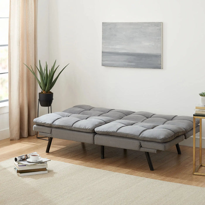 Modern Convertible Memory Foam Futon, Faux Suede Sectional Sofa Bed for Living Room, Apartment and Small Space, Easy Assembly