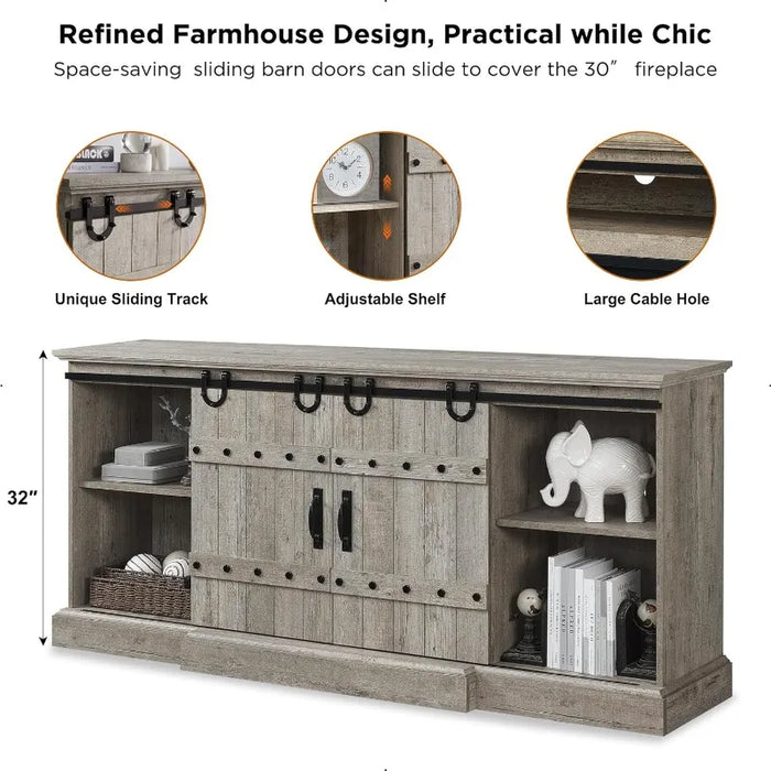 70" Fireplace TV Stand for 75 80 Inch TV, Farmhouse Highboy Entertainment Center with 30" Electric Fireplace