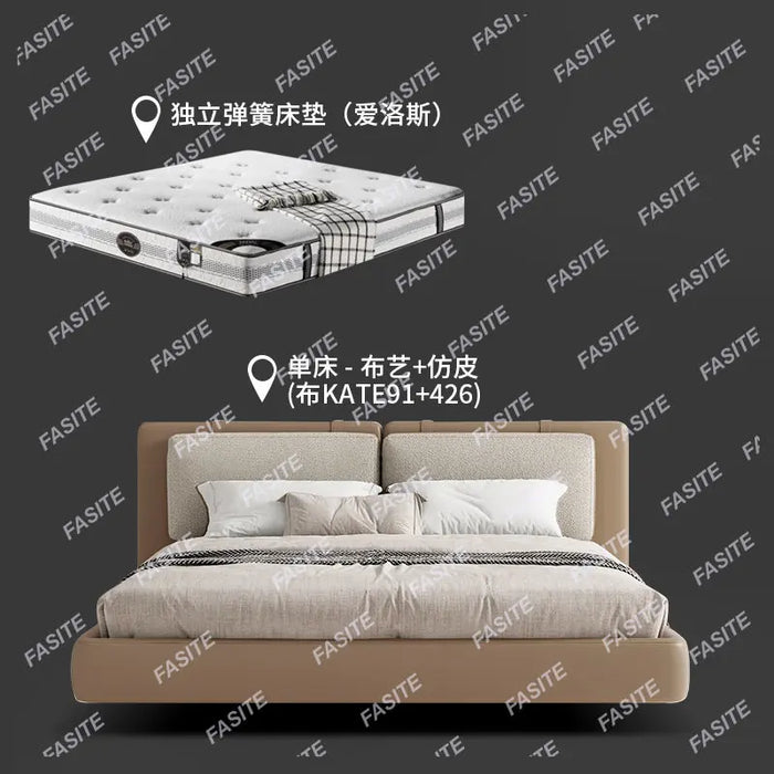 Suspended bed is light and luxurious, modern double master bedroom Italian minimalist bed, Nordic bedside cover soft bag