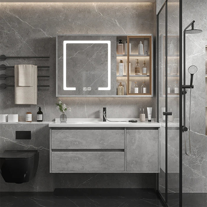 Light Luxury Bathroom Cabinet Combination Cream Style Minimalist Ceramic Integrated Bathroom Sink Gabinete Home Furniture YX50BC