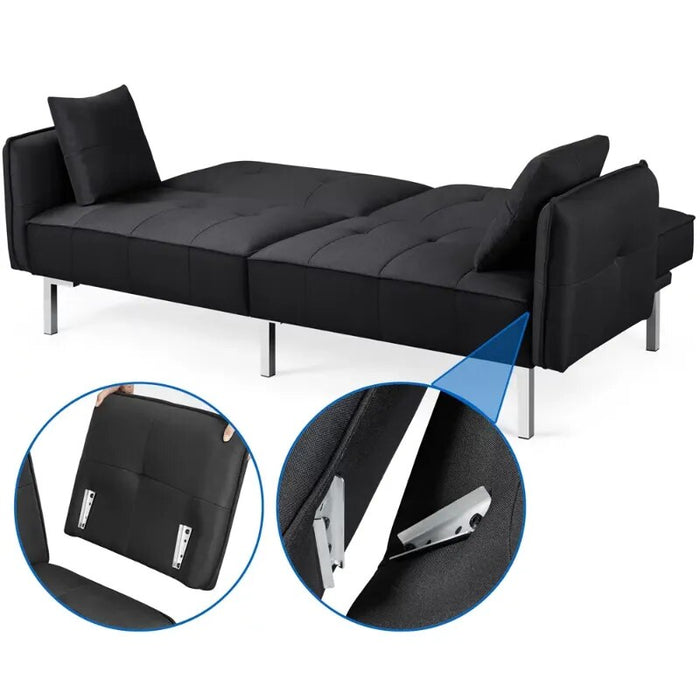 Alden Design Fabric Covered Futon Sofa Bed with Adjustable Backrest, Black living room sets sofa