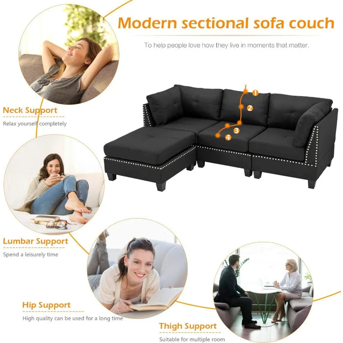 88.6 inch convertible sectional sofa,with footrest,Modern tufted linen L-shaped sofa,with reversible chaise longue