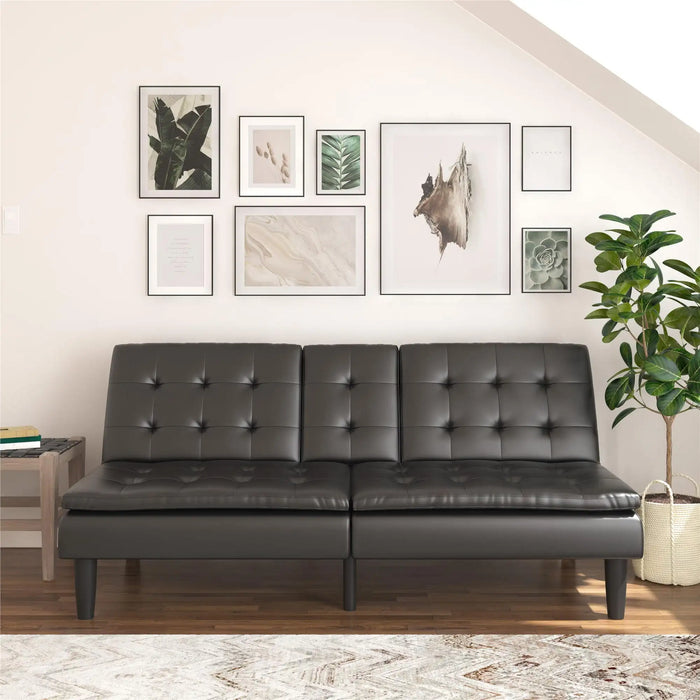 Mainstays Memory Foam Futon with Cupholder and USB, Black Faux Leather