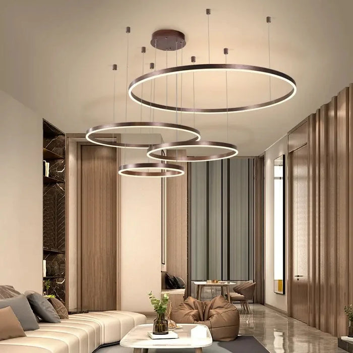 Modern Circle Rings LED Chandelier Acrylic Aluminum Body Pendant Lights for Living Room Dining Room Foyer Bedroom Home Decor