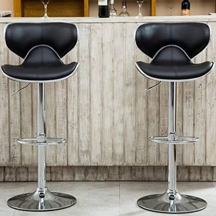 Furniture Masaccio Cushioned Leatherette Upholstery Airlift Adjustable Swivel Barstool with Chrome Base, Set of 2, Red