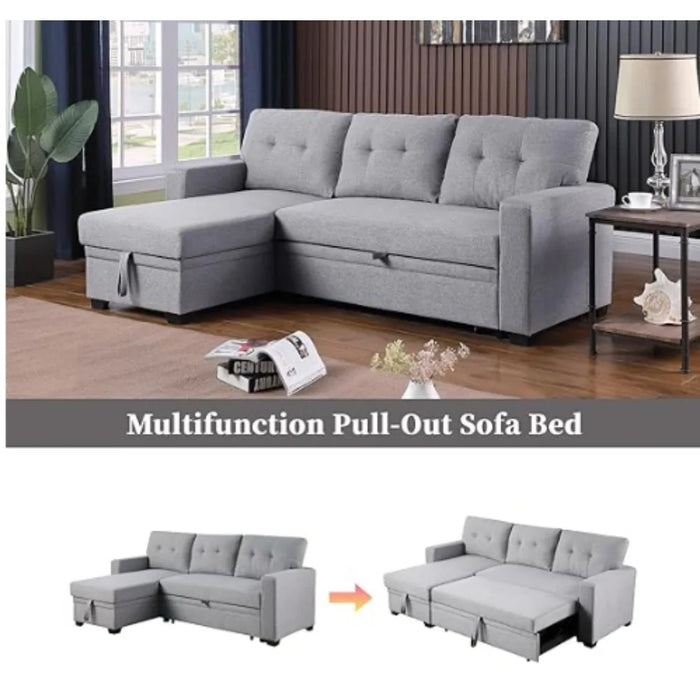 Living room sofa, convertible sectional sofa bed, foldable chaise longue with storage, home furniture, light grey