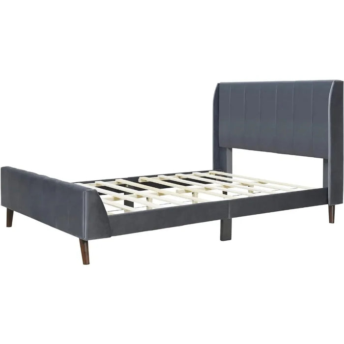 Bed FrameUpholstered velvet full-size platform bed with headboard and footboard for easy assembly of bedroom bed