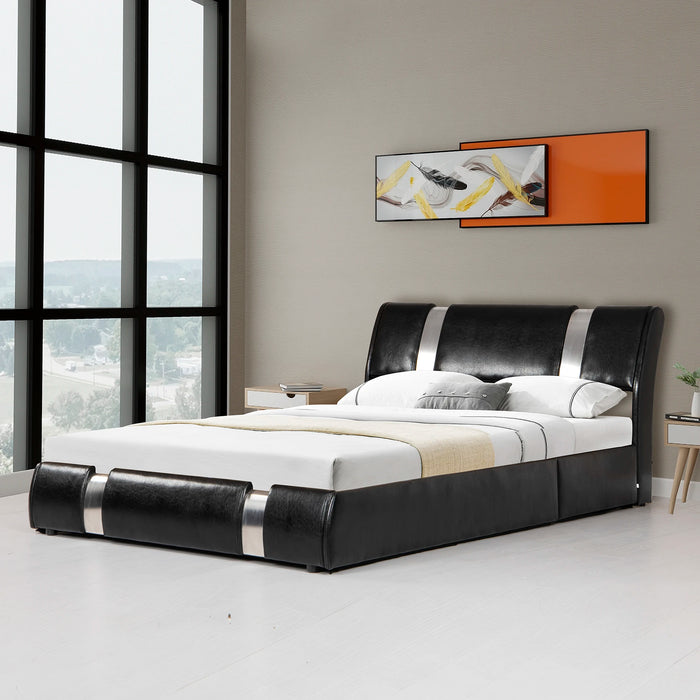 [Flash Sale]Queen/Full Size Upholstered Faux Leather Platform Bed with a Hydraulic Storage System Black/Chocolate[US-W]