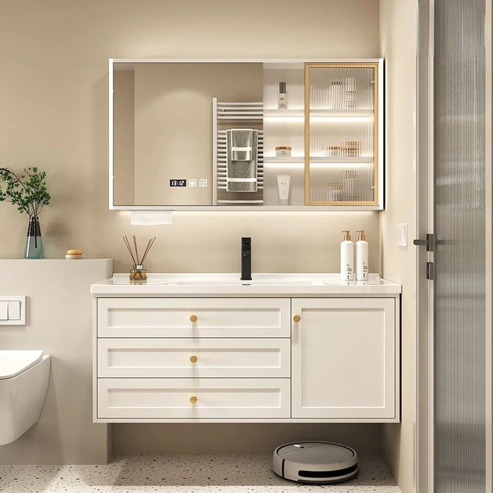 Modern White Bathroom Cabinet Under Sink Ceramic Integrated Washbasin Smart Mirror Cabinet Bathroom Vanity Bathroom Furniture