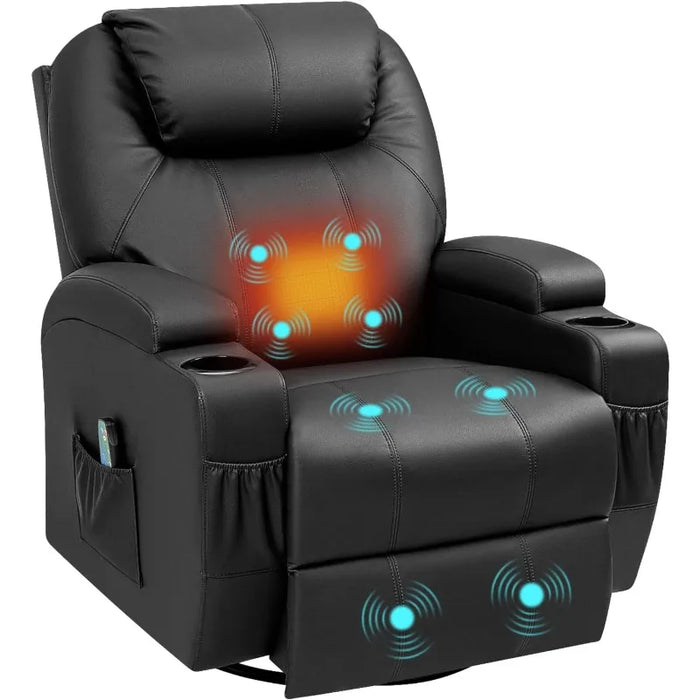 Swivel Rocker Recliner with Massage and Heating Functions, Sofa Chair with Remote Control and Two Cup Holders sofa sofa chair