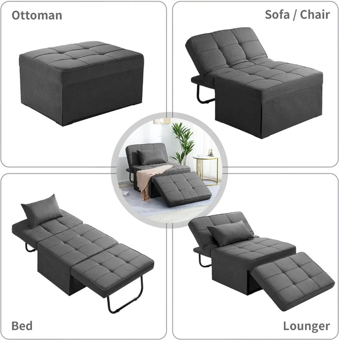 4 in 1 Multi-Function Folding Breathable Linen Couch Bed for Living Room Apartment Office, Dark Grey