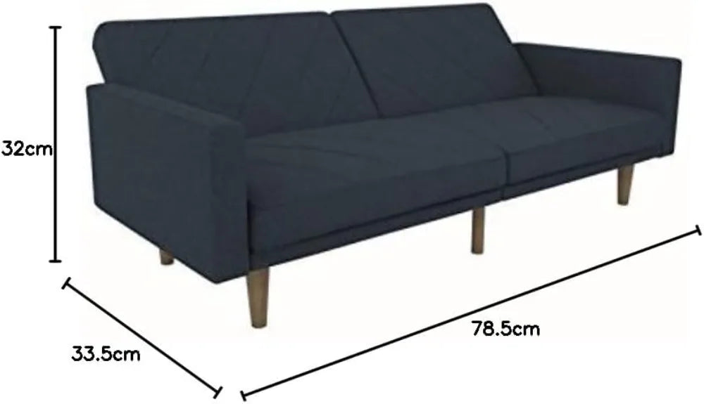 Convertible Futon Couch Bed with Linen Upholstery and Wood Legs - Navy Blue, Modern/Contemporary