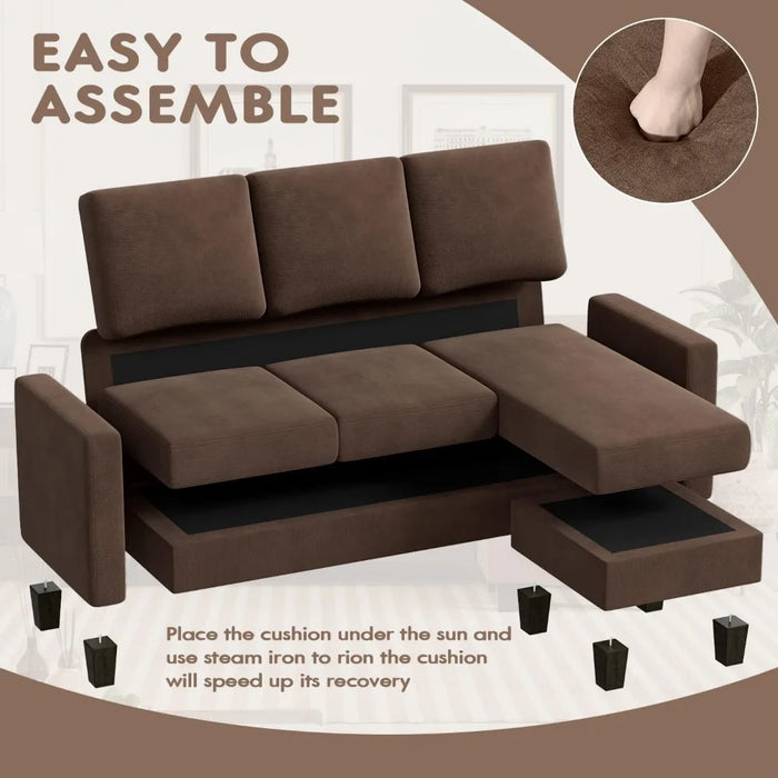 Convertible Sectional Small Sofa L-Shaped Couch Seat with Modern Linen Fabric, for Living Room, Apartment,Study and Office
