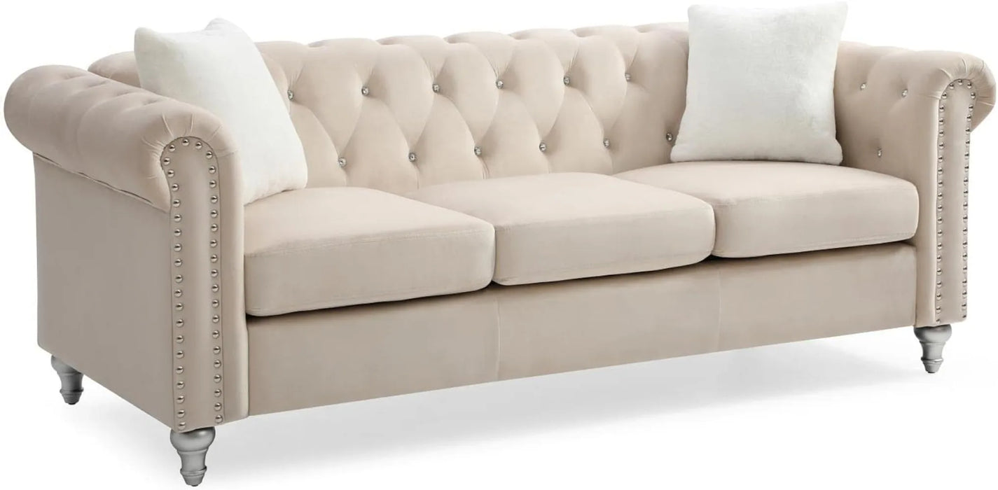 Glory Furniture Raisa Velvet Sofa in Beige