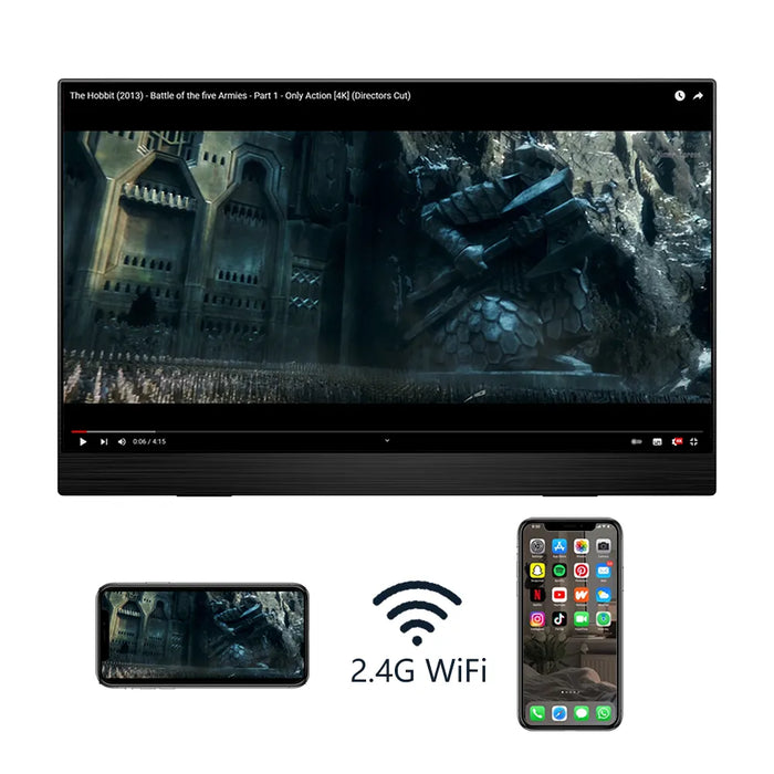 15.6 Wireless Touchscreen Smart Portable Monitor Android 9.0 IPTV APP Store Google Play Bluetooth Remote Control Voice Assistant