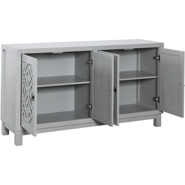 Large Storage Space Sideboard, 4 Door Buffet Cabinet with Pull Ring Handles for Living Room, Dining Room