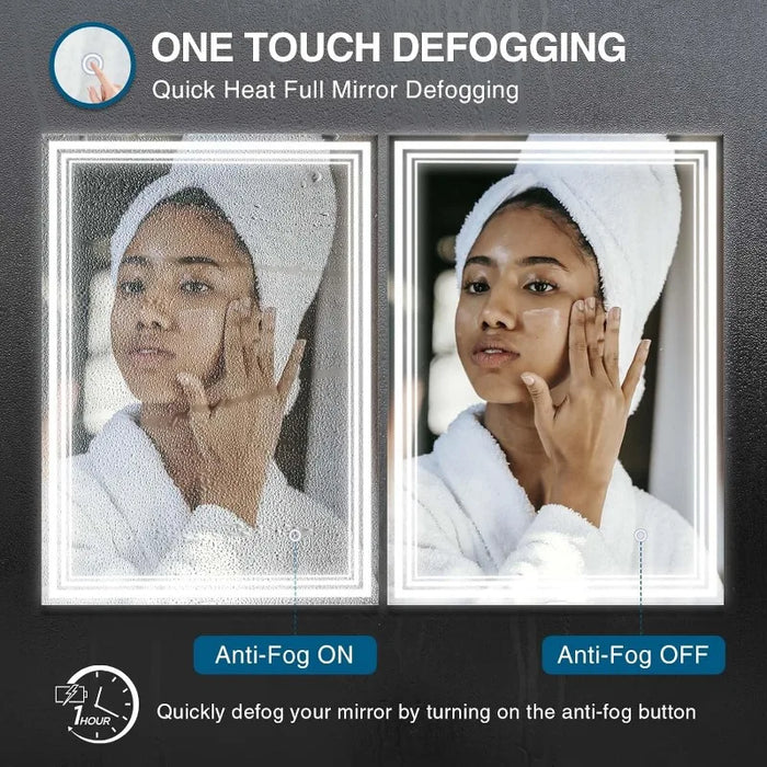 onerbl LED Lighted Mirror, Bathroom Touch Dimmable LED Lighted Mirror, 32×40 Inch Wall Mounted Modern Bathroom Lighted Mirror