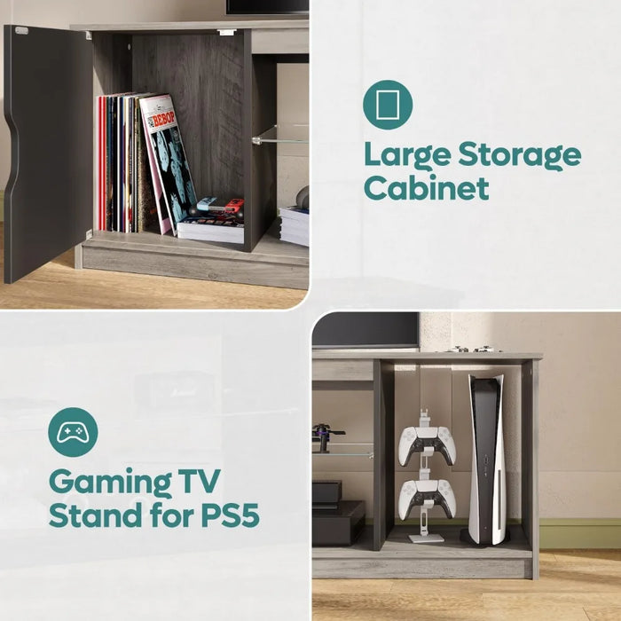 Bedroom 58 Inch Tv Stand Living Room Furniture Gaming Entertainment Center With Cabinet for PS5 Grey Wash Table Home Stands