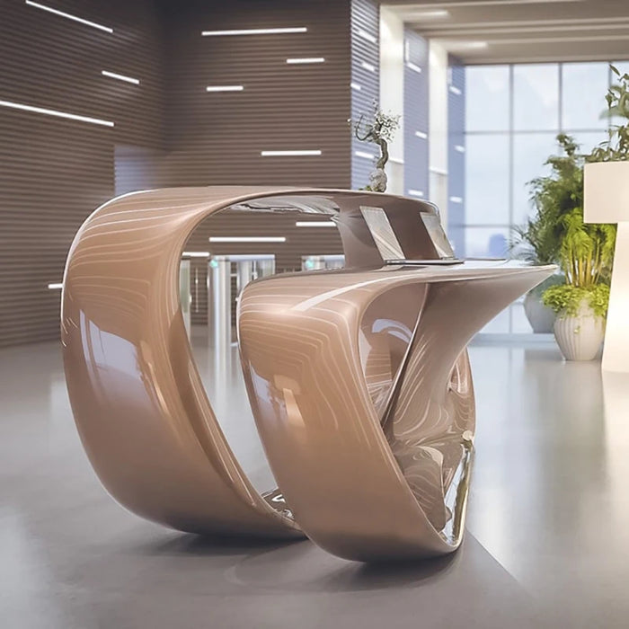 Front desk design, unconventional creativity, fashionable reception, fiberglass painted curved modern hotel