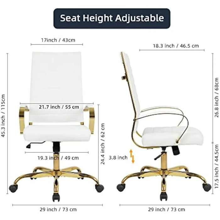 Home Office Chair High Back Executive Chair Ribbed PU Leather Computer Desk Chair with Armrests Soft Padded, Adjustable