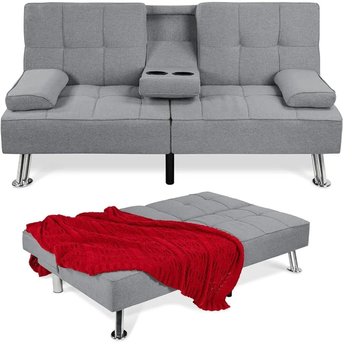 Best Choice Products Linen Modern Folding Futon, Dorm w/Removable Armrests, Reclining Sofa Bed for Apartment