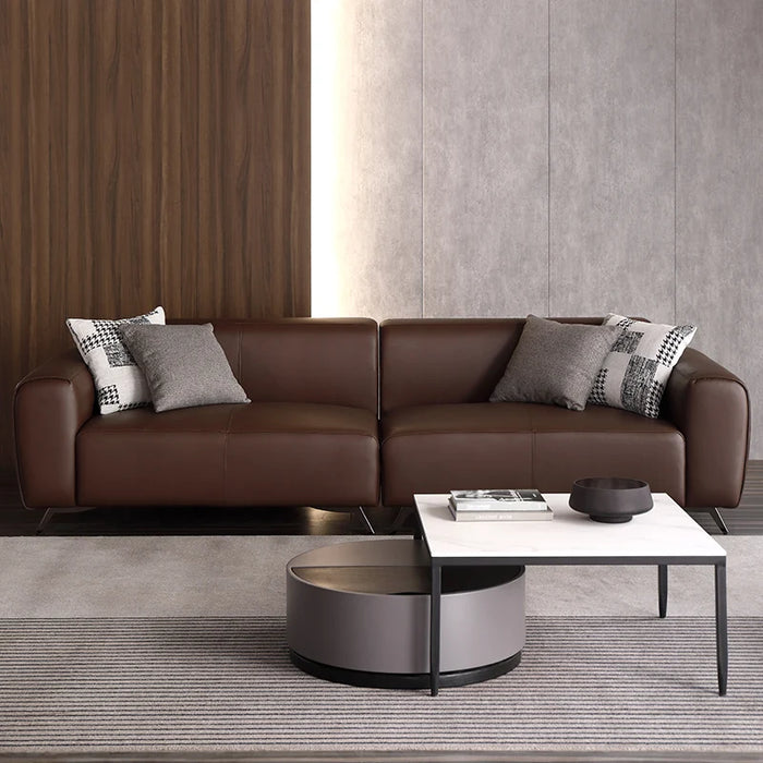 Italian minimalist leather sofa modern simple small family living room combination Nordic Light luxury straight row three person